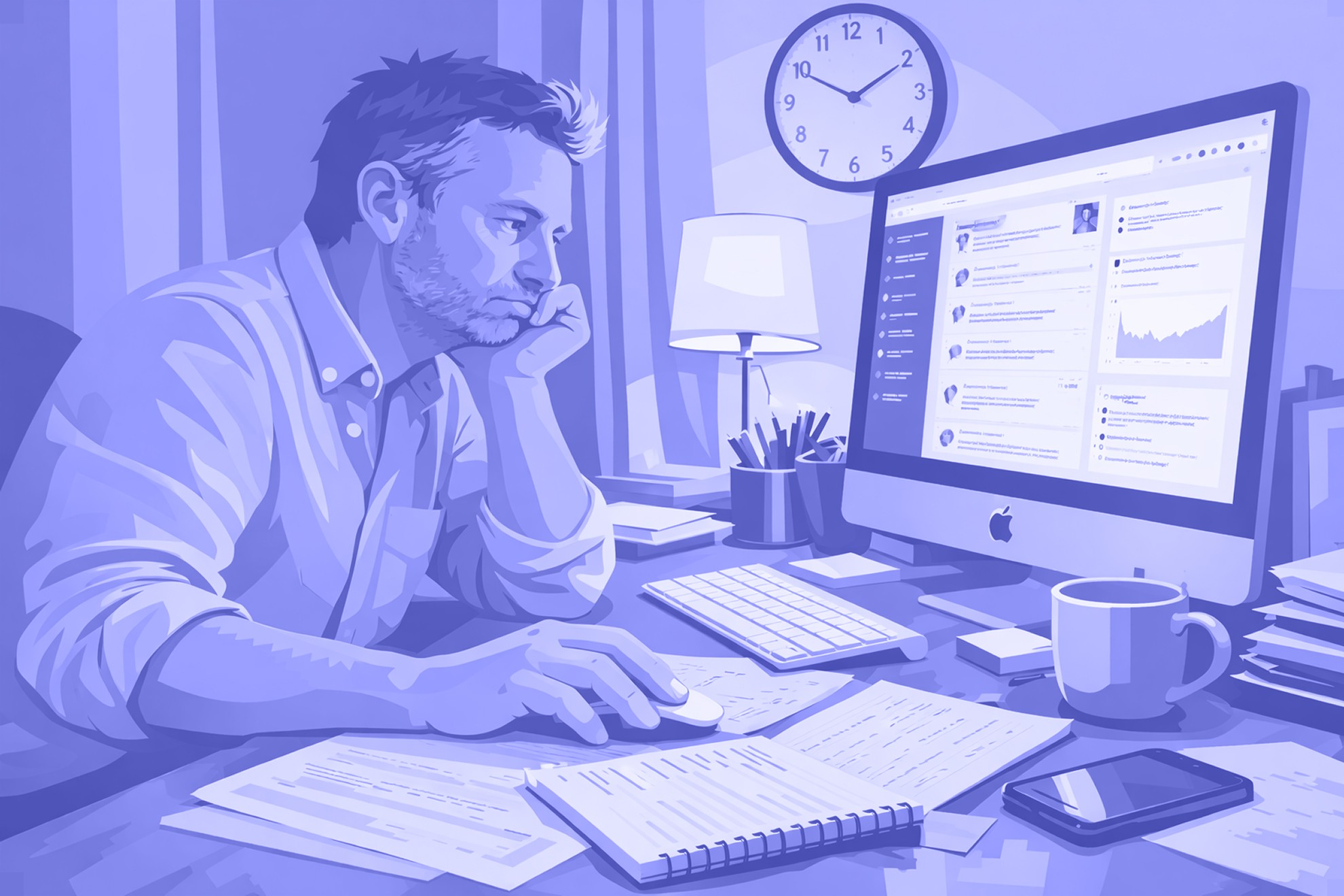 Person working late at a desk